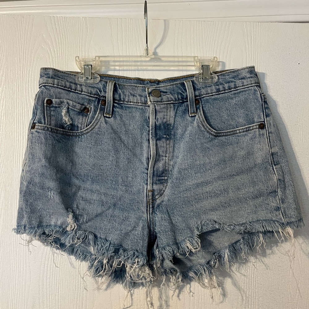 Levi's Light Blue Frayed Jean Shorts